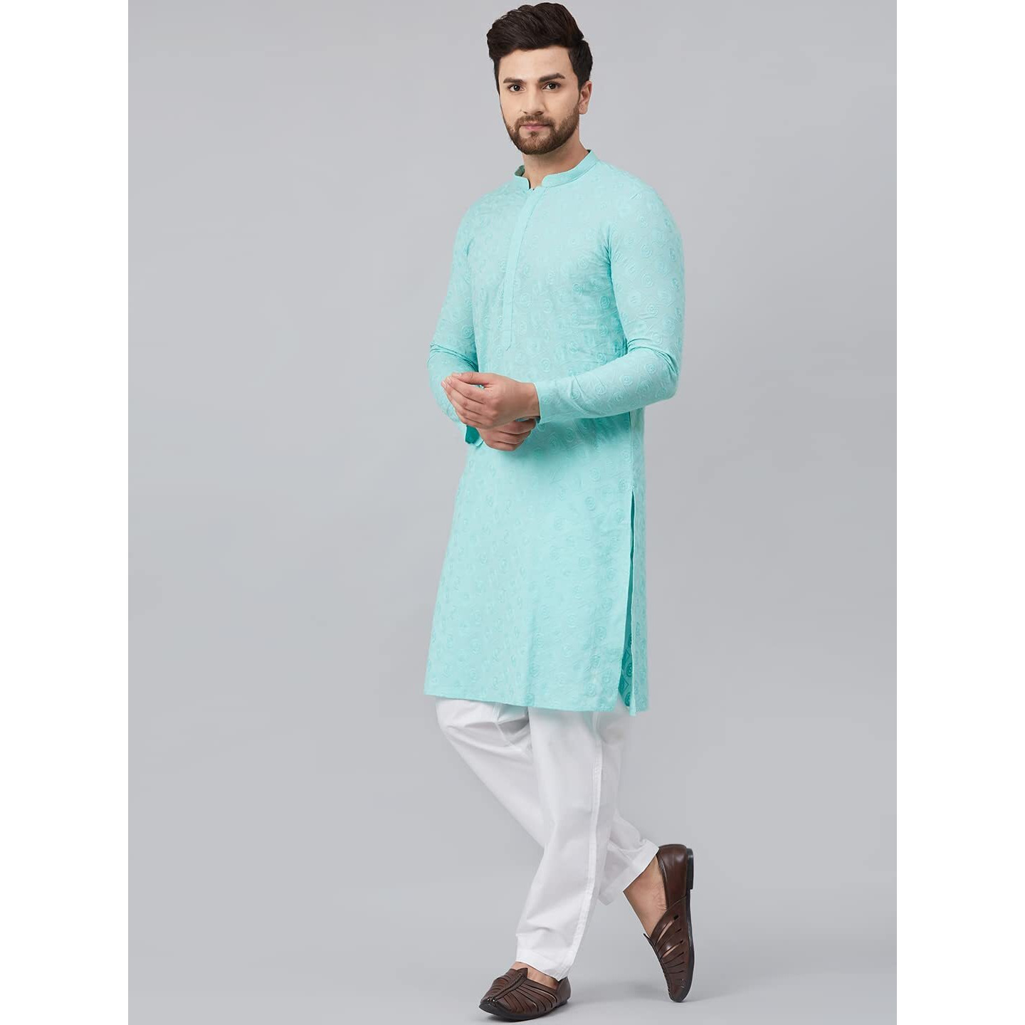 See Designs Lime Green Green Chikankari Embroidered Woven Design Straight Kurta With Pyjama_Sdkt92001M