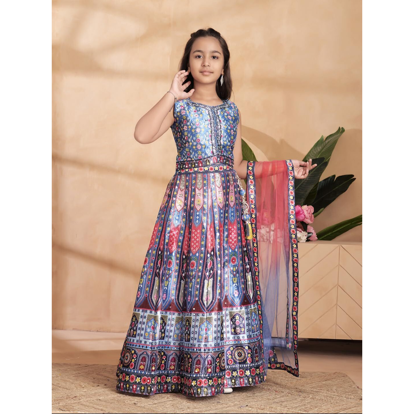 Aarika Girls Ethnic Wear Teal Blue Colour Floral Print/Embellished Lehenga Choli Set With Dupatta-(6 Months-13 Years)-(Lch-Ht-2124-Blue-32)