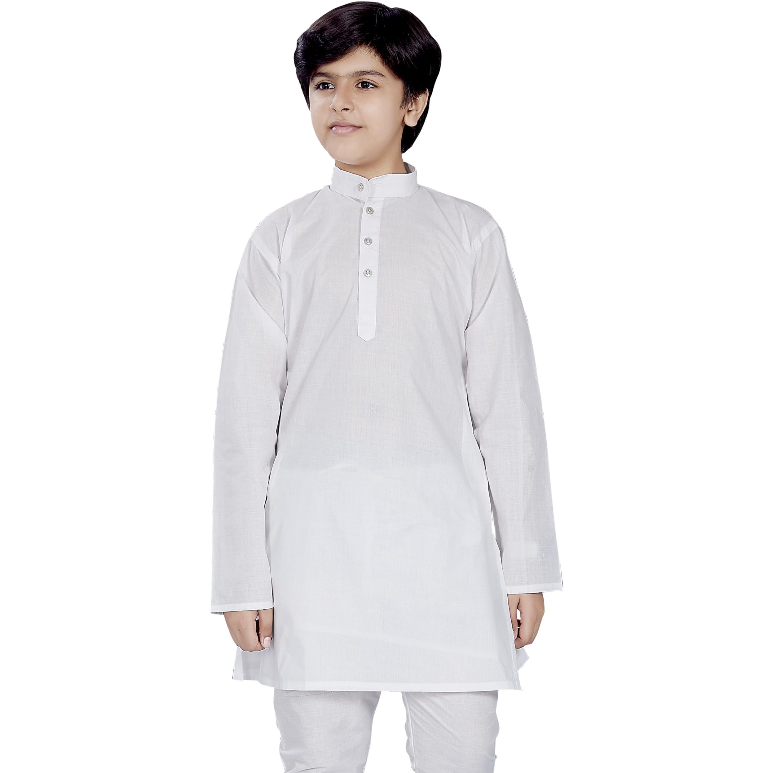 Divisive Boy's Plain Cotton Blend Ethnic Kurta Pyjama Set (Dkd1_28_White)