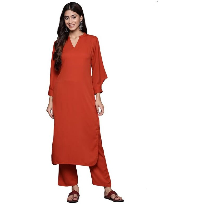 Varanga Women's Silk Blend Solid Regular Kurta Set  Elegant & Comfortable Ethnic Wear For Women, Perfect For Casual & Festive Occasions