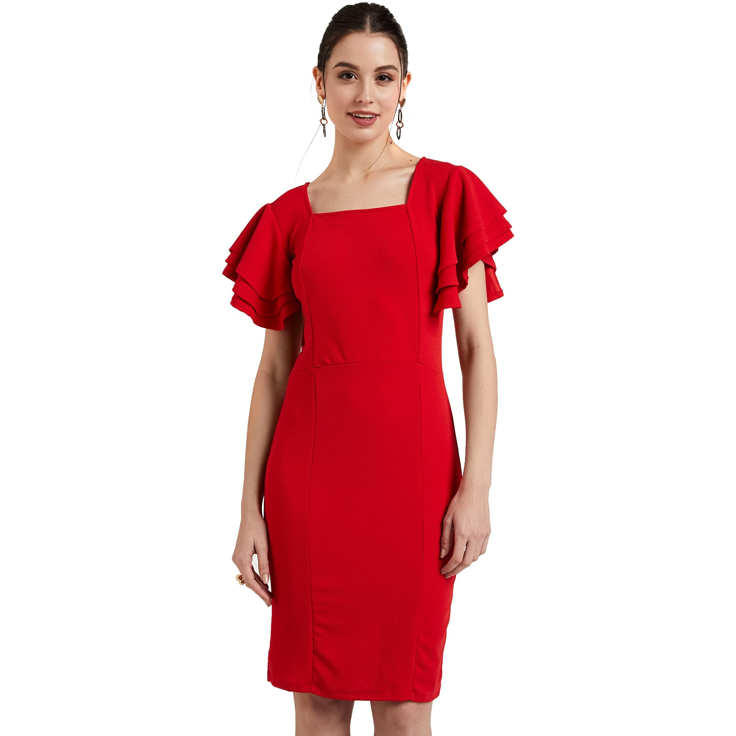 Shasmi Women's Polyester Blend Bodycon Casual Dress (Shree Midi 20 Red S