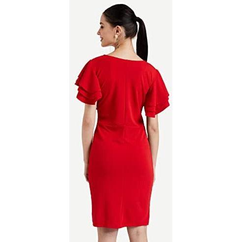 Shasmi Women's Polyester Blend Bodycon Casual Dress (Shree Midi 20 Red S