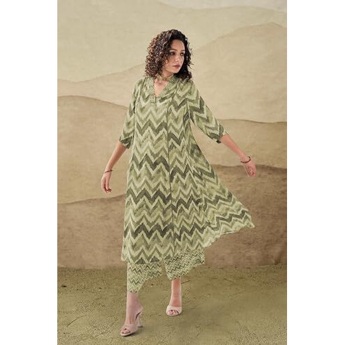 Toochki Dress For Women | Two Piece Dress For Women Long | Dress | Maxi Dress For Women | Dresses | Zig Zag Printed Dress | Cotton Dress For Women | Flared Dress | Dress With Palazzo For Womens