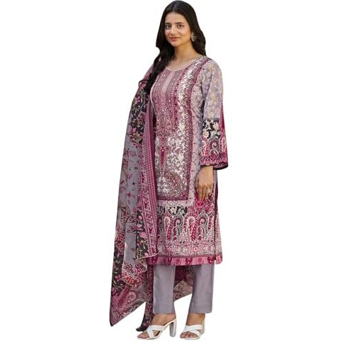 Varanga Women Ethnic Floral Mirror Embroidered Pakistani Kurta With Trouser & Dupatta