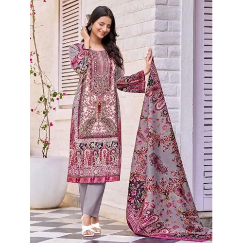 Varanga Women Ethnic Floral Mirror Embroidered Pakistani Kurta With Trouser & Dupatta