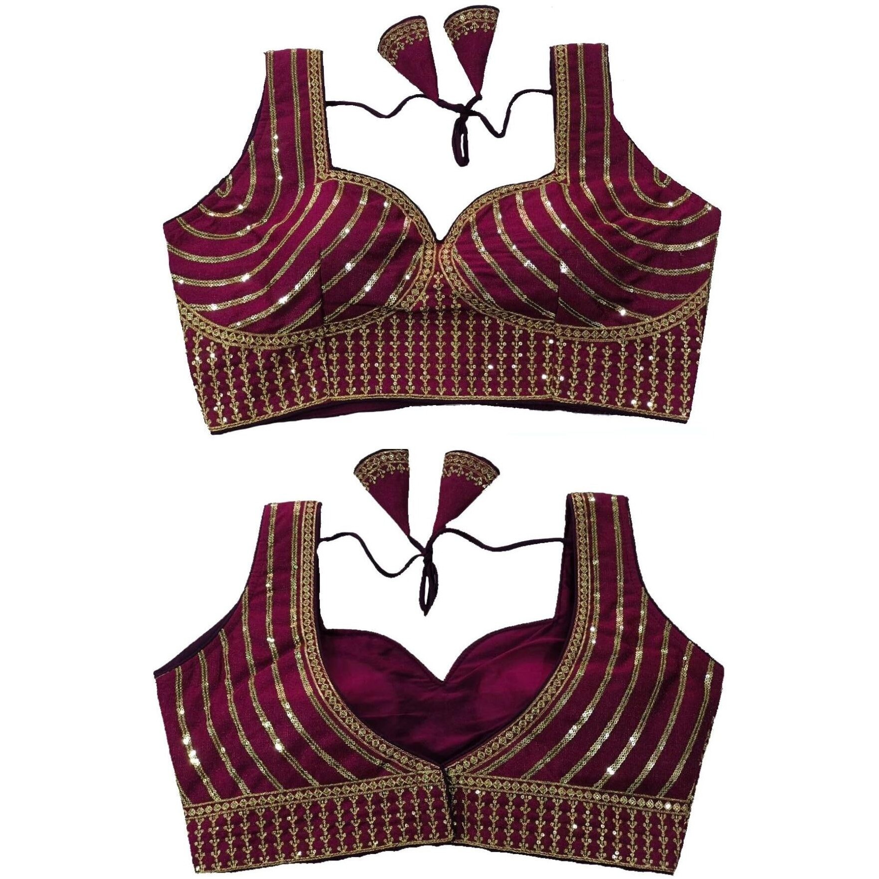 Vihu Fashion Women's Readymade Blouse Embroidery Multi Coding Gold Thread Indian Ethnic Designer Stitched Readymade Saree Sleeveless Wine Blouse For Women For Saree Lehenga Choli