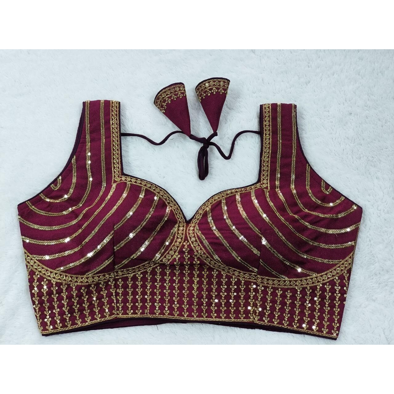 Vihu Fashion Women's Readymade Blouse Embroidery Multi Coding Gold Thread Indian Ethnic Designer Stitched Readymade Saree Sleeveless Wine Blouse For Women For Saree Lehenga Choli