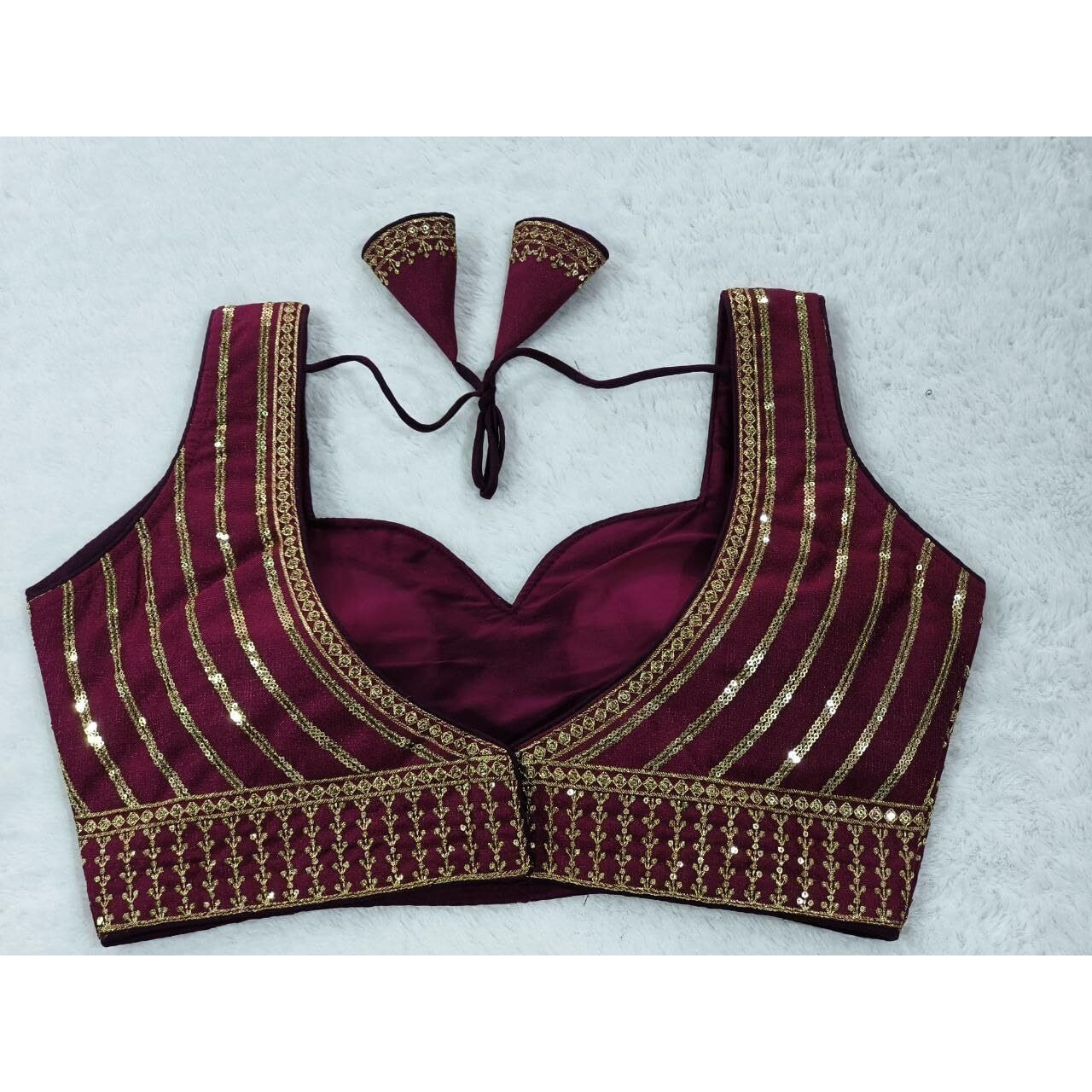 Vihu Fashion Women's Readymade Blouse Embroidery Multi Coding Gold Thread Indian Ethnic Designer Stitched Readymade Saree Sleeveless Wine Blouse For Women For Saree Lehenga Choli
