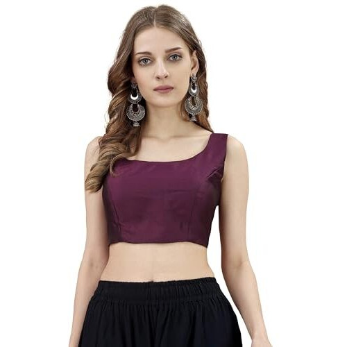 Womanista Women's Tafeta Solid Sleeveless Regular Fit Sequinned Blouse (Bls_54_Magenta Xl)