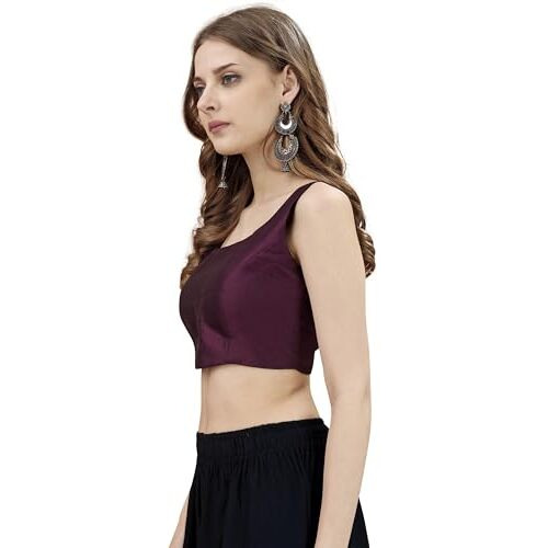 Womanista Women's Tafeta Solid Sleeveless Regular Fit Sequinned Blouse (Bls_54_Magenta Xl)