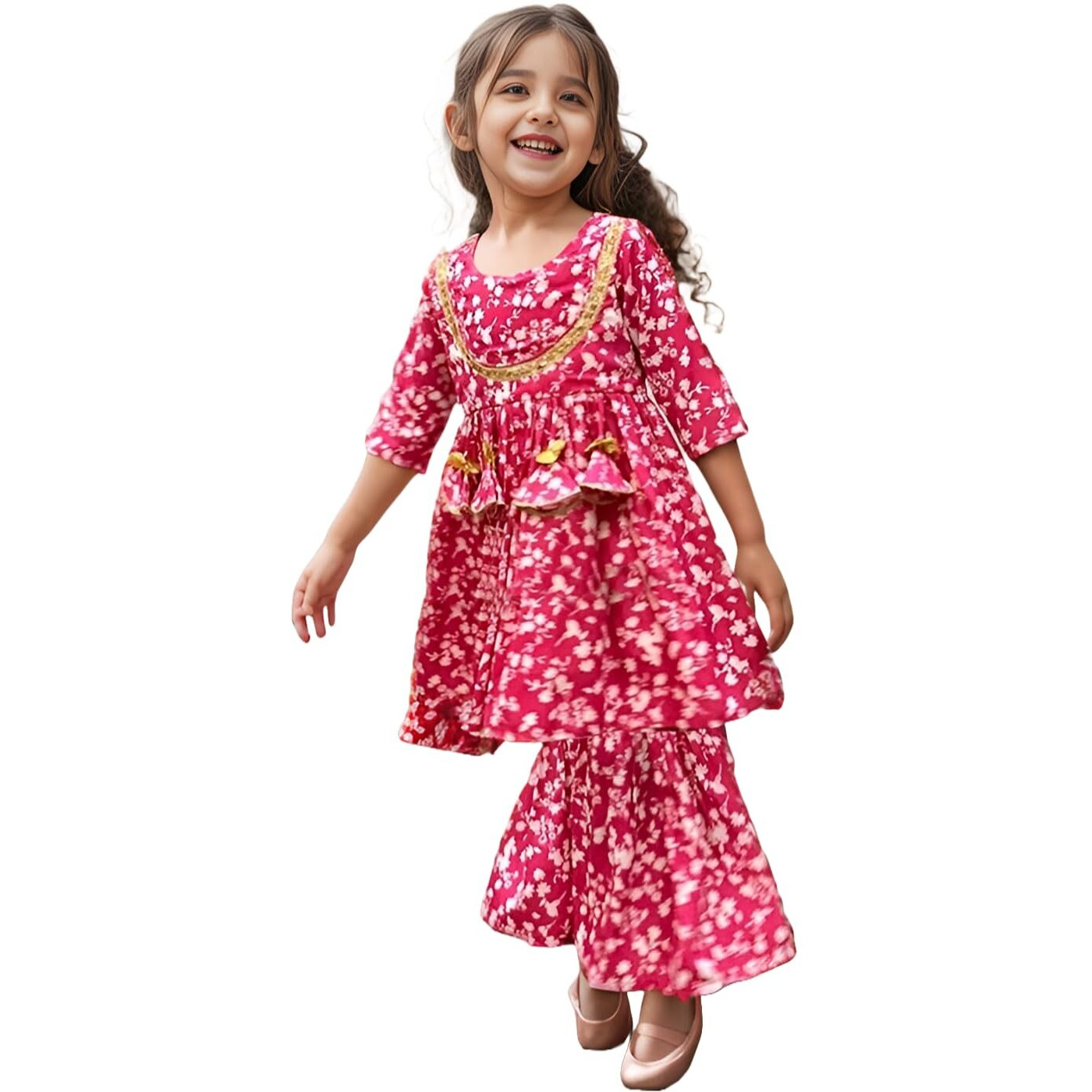 A.T.U.N. (All Things Uber Nice) A.T.U.N. Girls Ethnic Wear Sharara | Floral Fuchsia Printed Kurta With Sharara Set For Girls