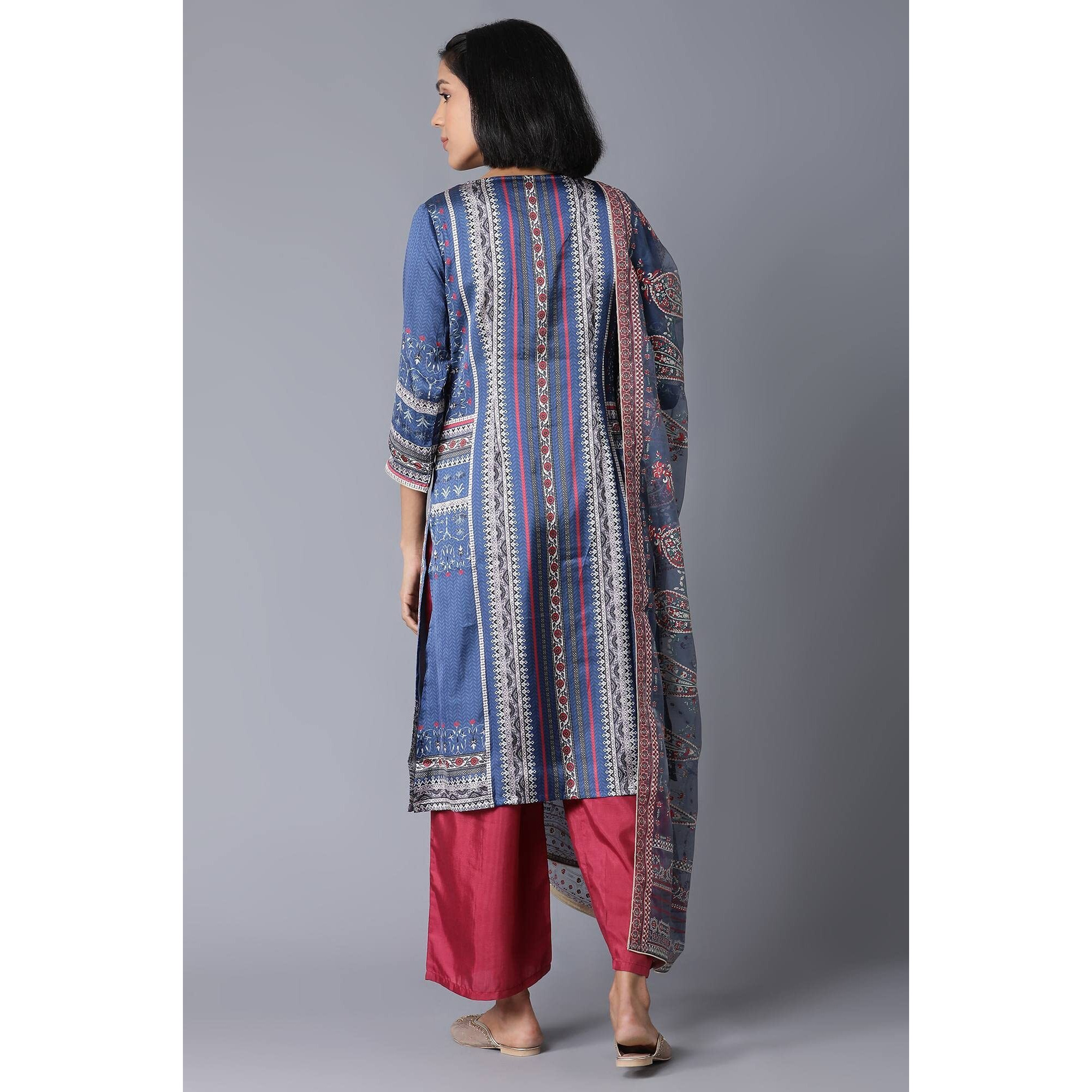 W For Woman Women's Polyester Kurta, Parallel Pant & Dupatta (22Fesp10982-117572_Royal Blue_S)