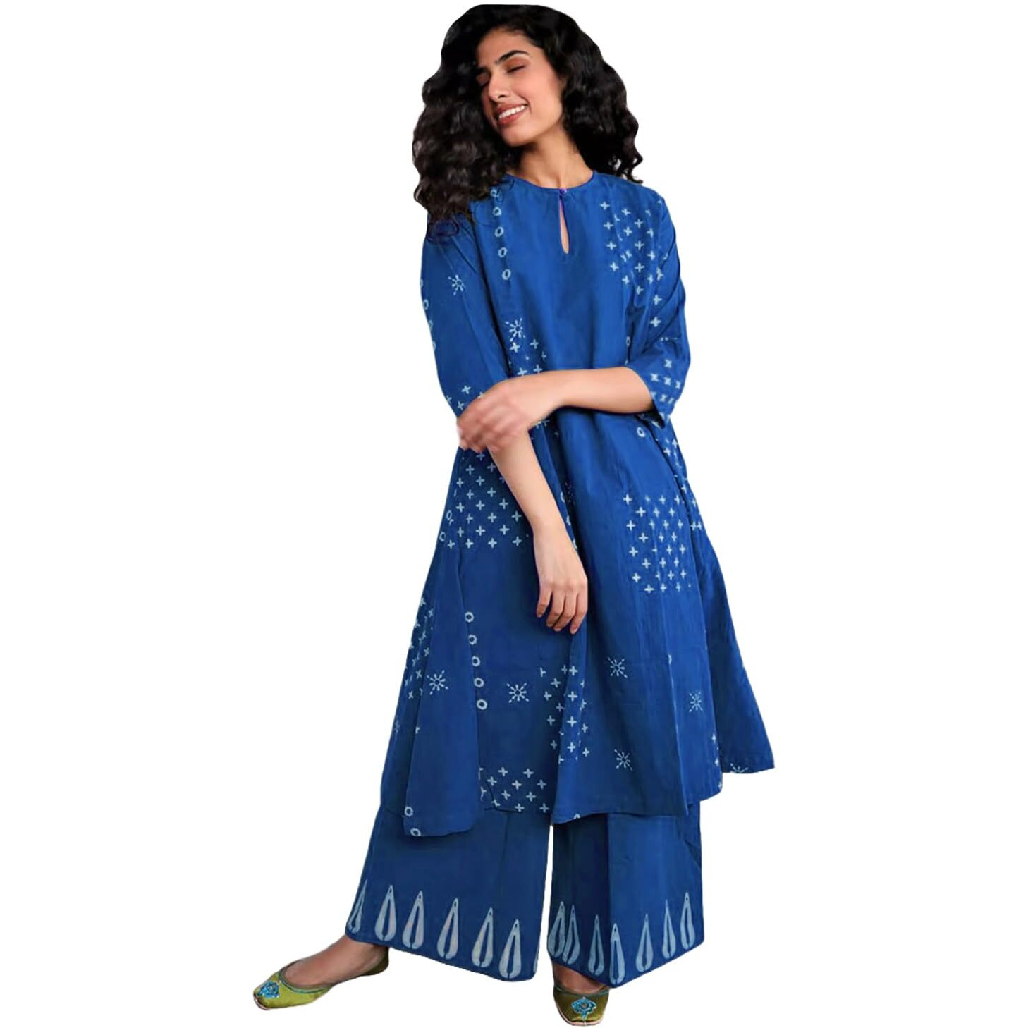 Anni Designer Women's Rayon Viscose A-Line Printed Kurta With Palazzo (Chaurya Blue_M_Blue_Medium)