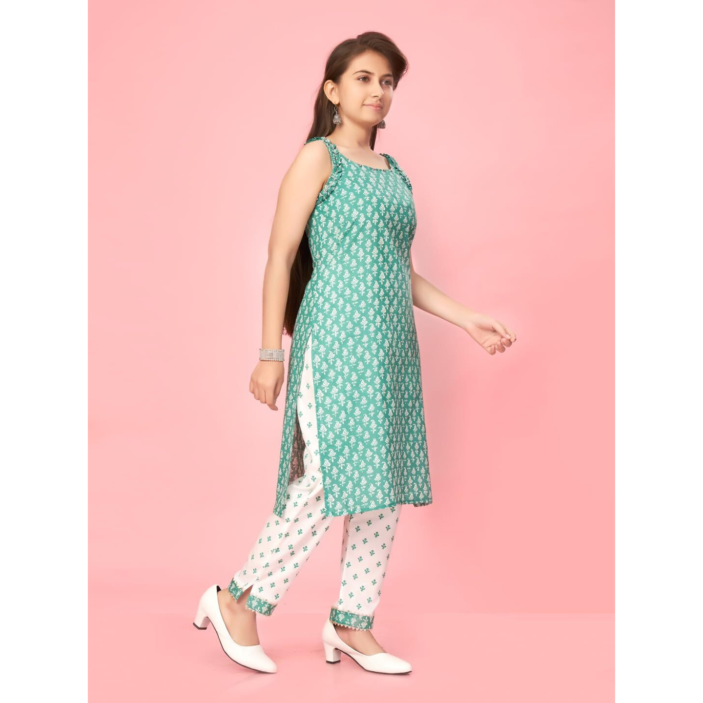 Aarika Girls Sea Green Colour Cotton Printed Kurti (Kurti-K-Tr-01-Green-40)