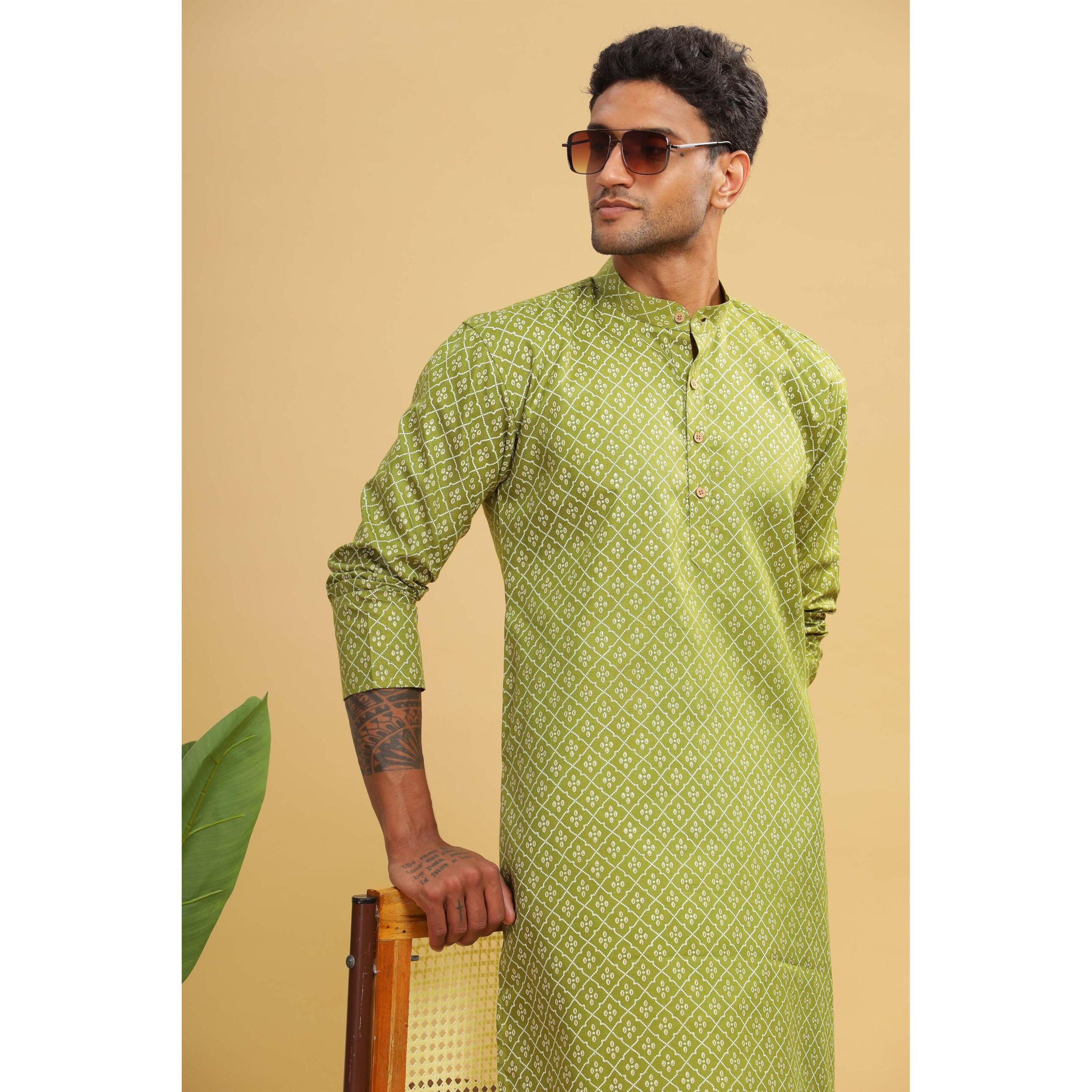 Be Active Men's Cotton Regular Kurta (C-399-2_Green