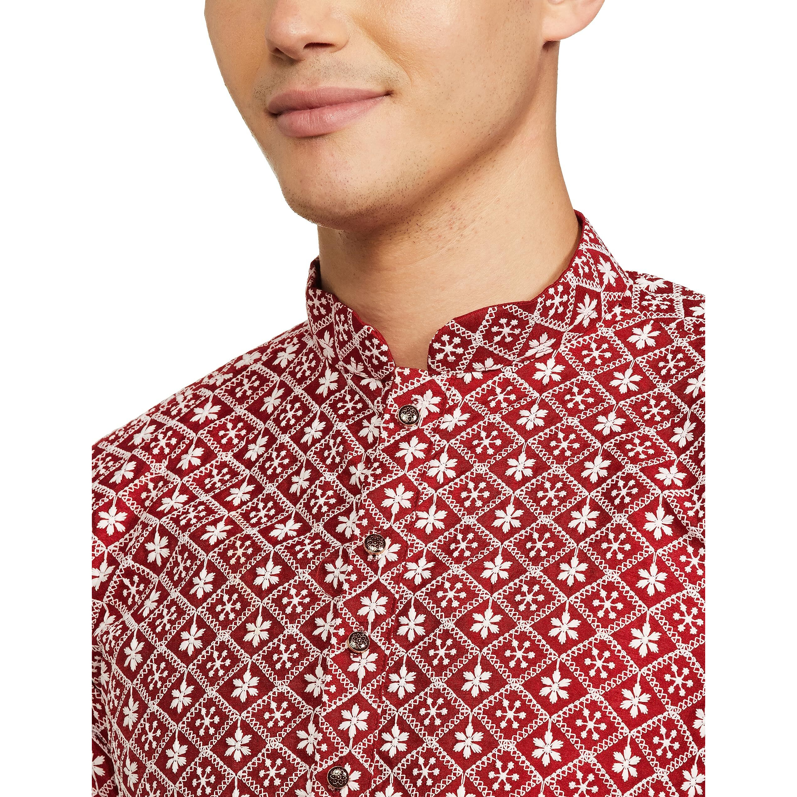 Be Active Regular Men's Pure Cotton Lucknowi Kurta Pyjama Set, Red, 2Xl (Rfsk0013-Kr Xx-Large)