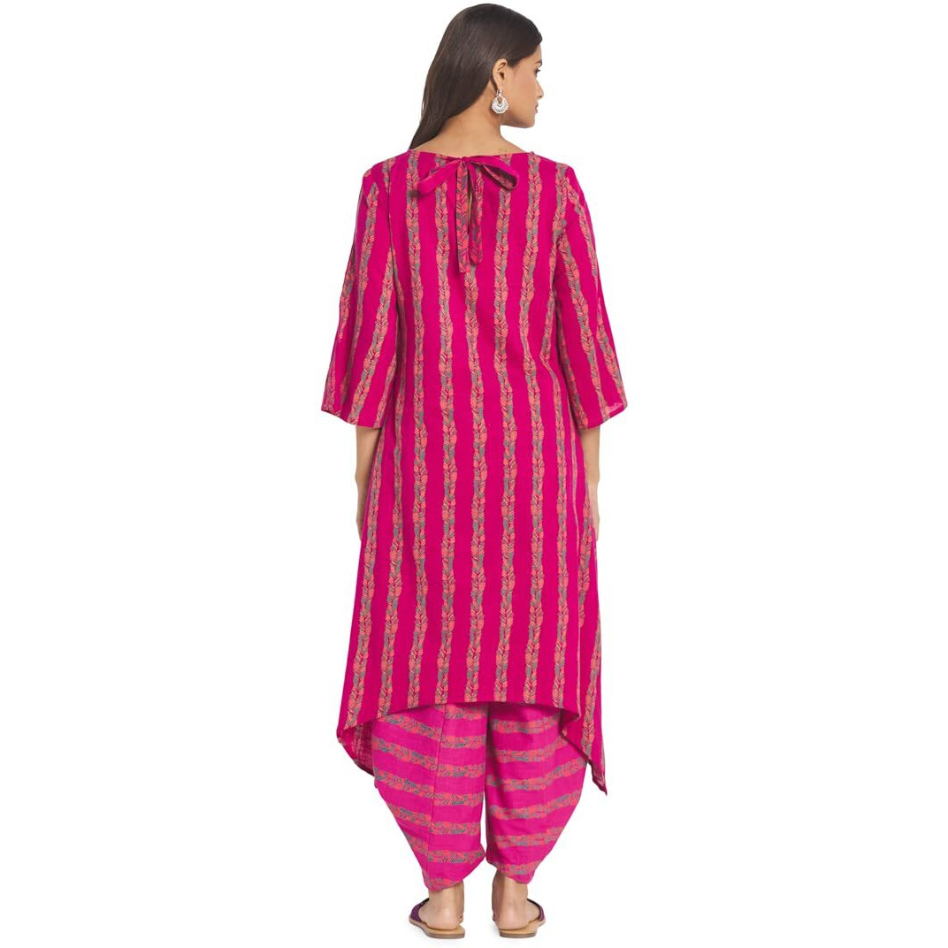 Fabindia Women's Cotton Printed Slim Kurta (210647701_Magenta
