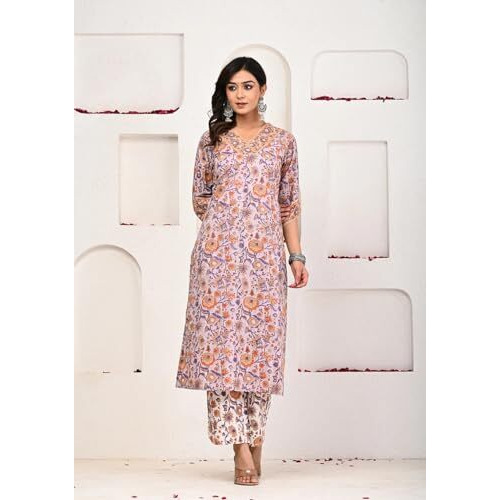Fabnex Kurta Set For Women | Women Kurta | Women Kurta Sets Kurtis | Women Kurta Pant Set | Women Kurta Pant Set Women Kurti Set With Pant (K-62-63) (In, Alpha, L, Regular, Light Pink)