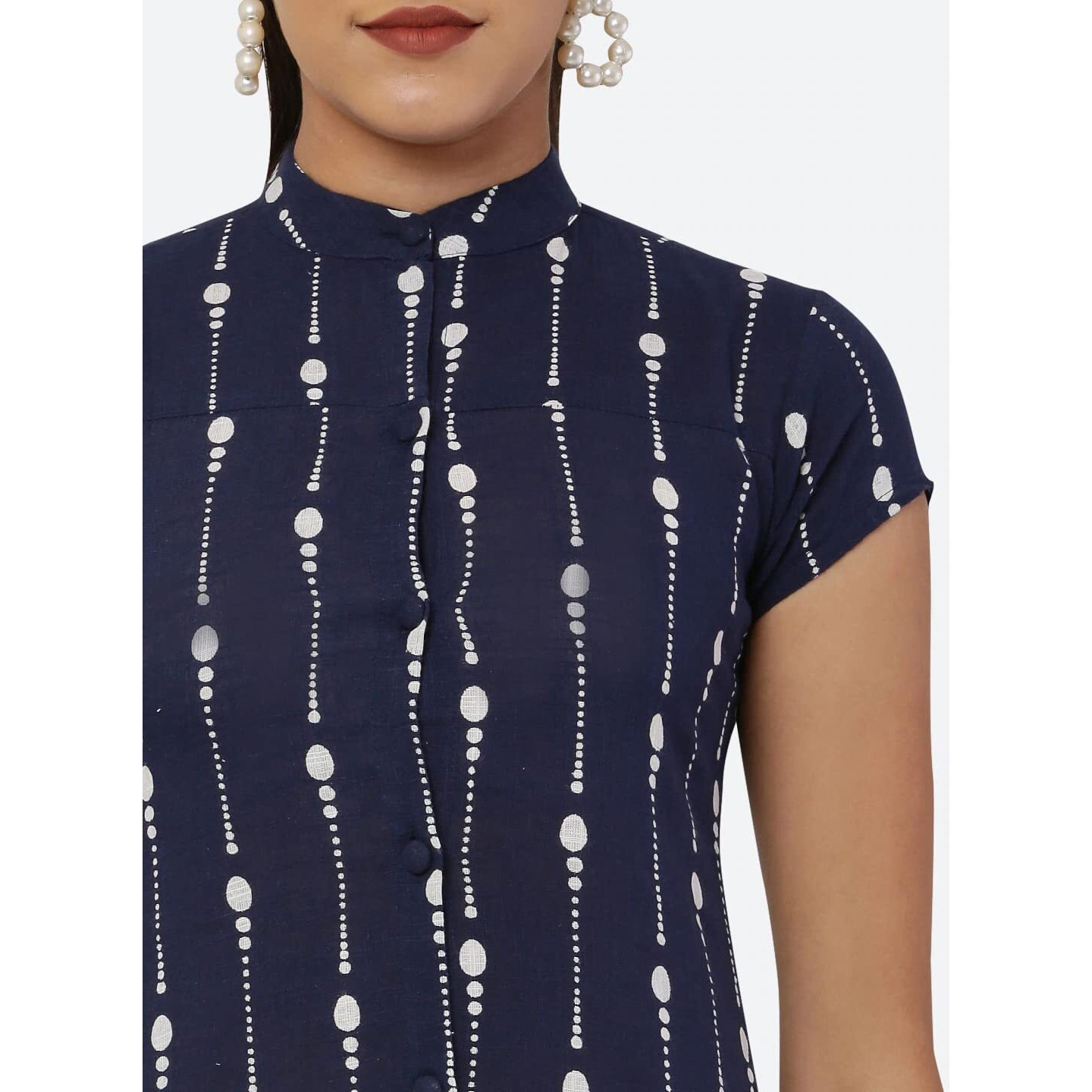 See Designs Women Navy Blue & White Khari Print Cape Sleeve Straight Kurta - Sd1600S