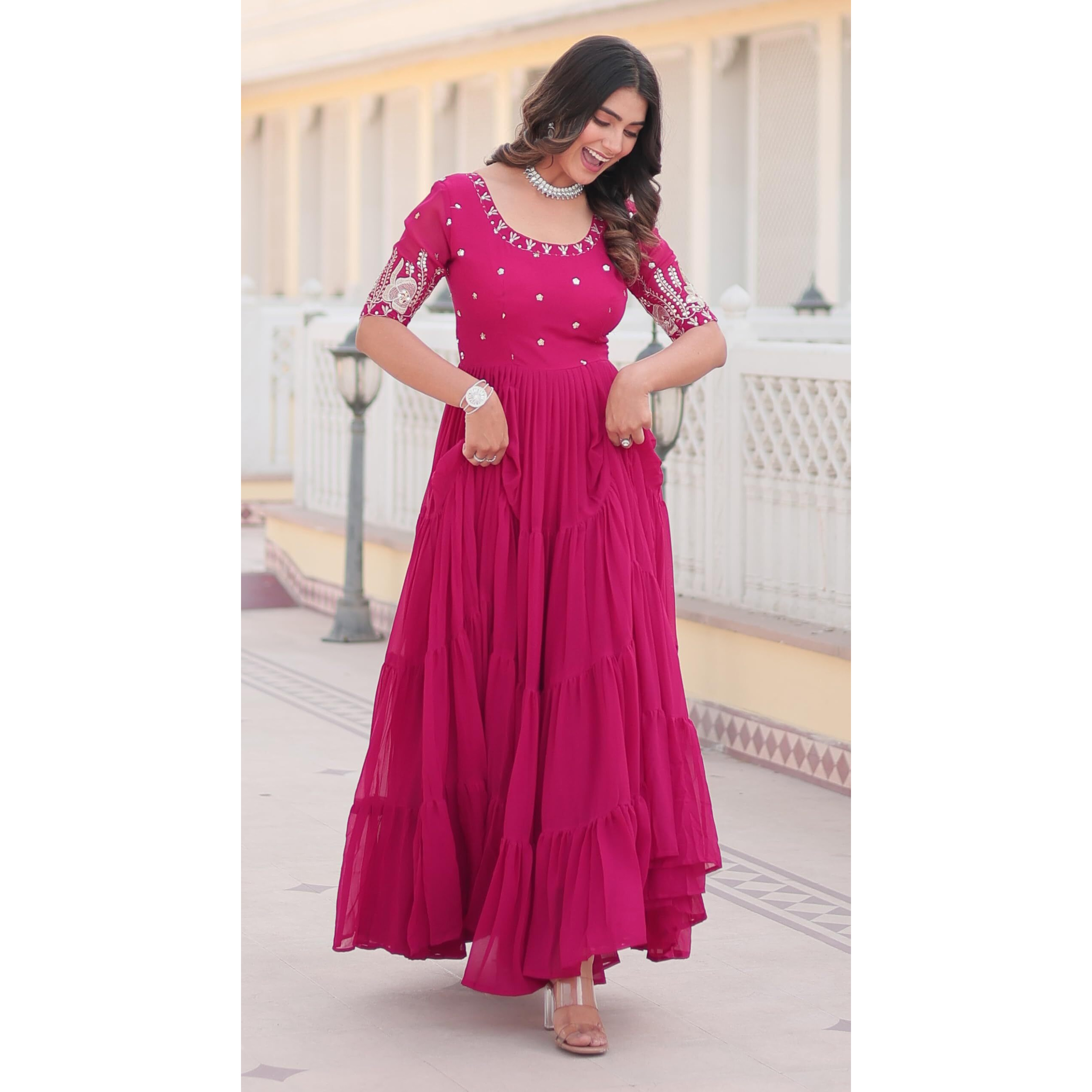 Fashion Basket Anarkali Gown For Women Pink