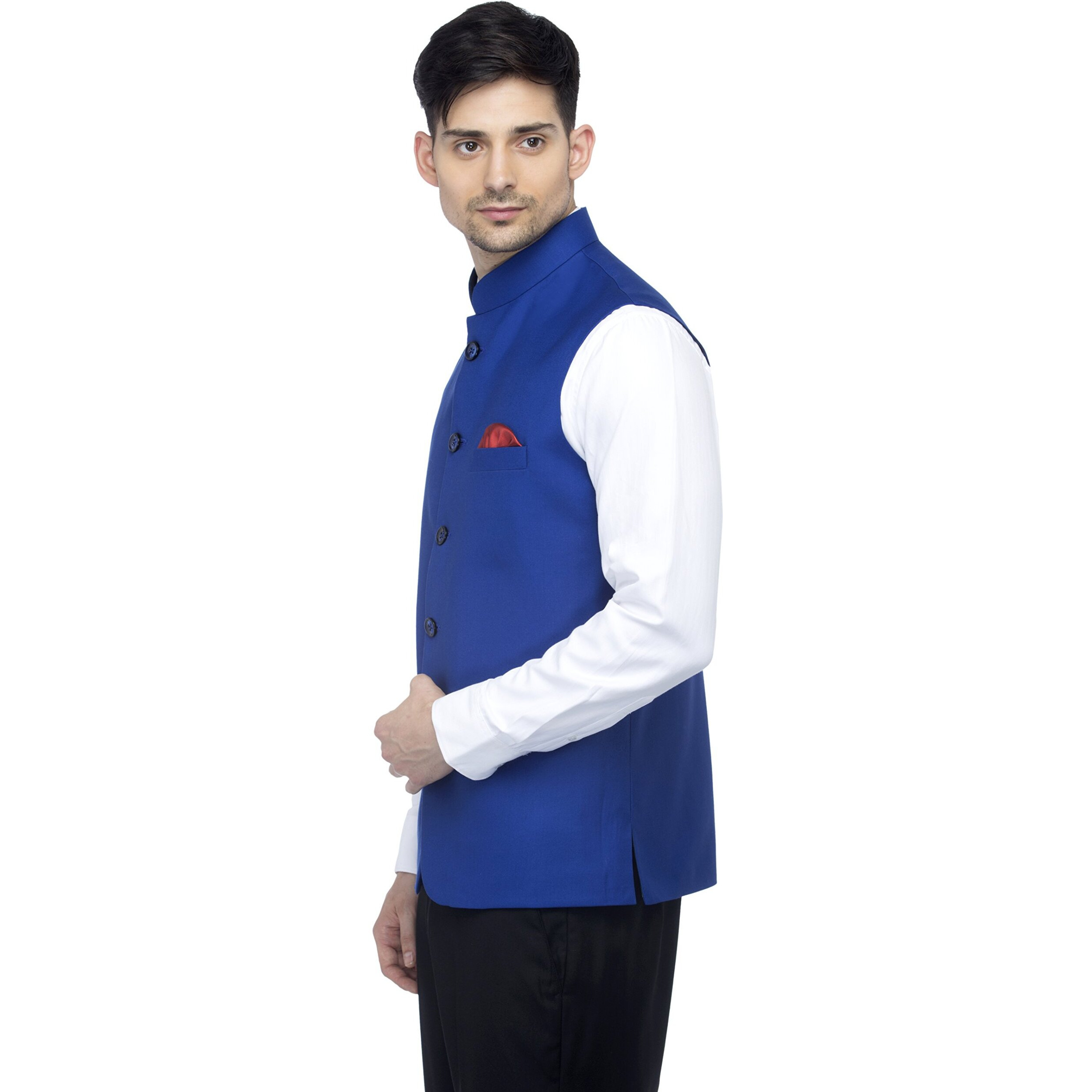 Favoroski Bandhgala Sleeveless Jackets Ethnic Men's Wear Waistcoat (Royal Blue_44)