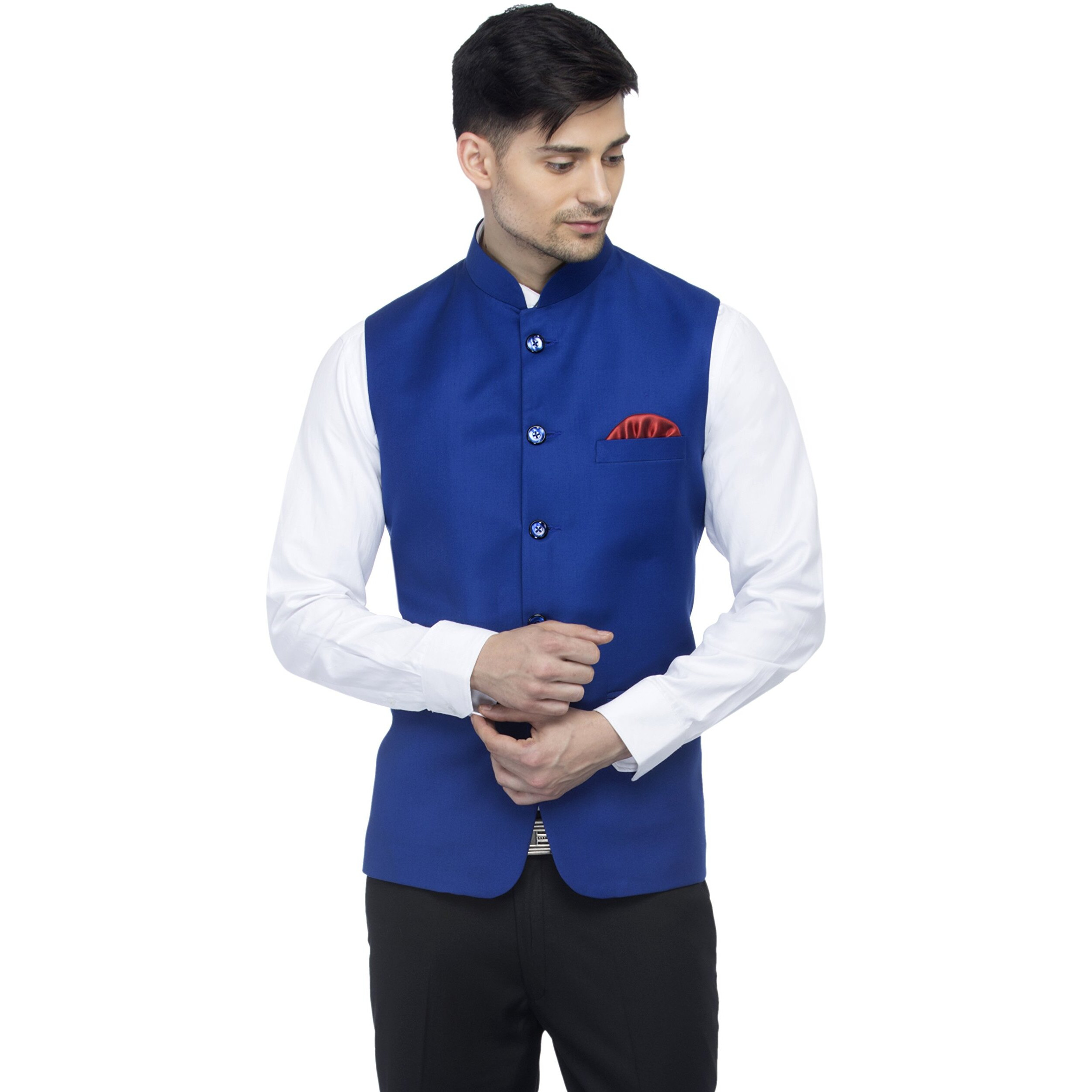 Favoroski Bandhgala Sleeveless Jackets Ethnic Men's Wear Waistcoat (Royal Blue_44)