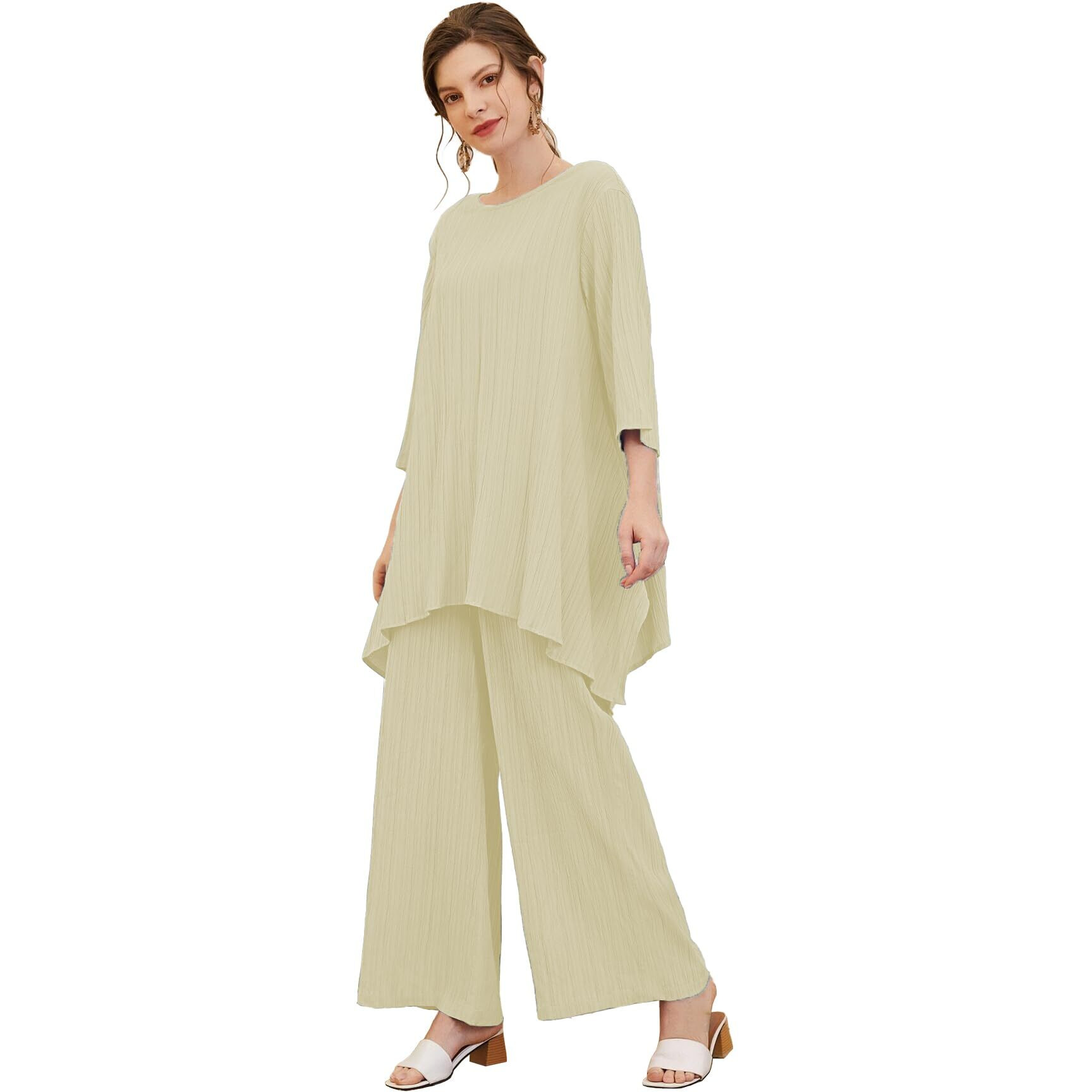 Tadkee Women's Cotton Blend Striped Regular Co-Ord Set (Fn-Round-Sugar-Cord-124-Off White-L)