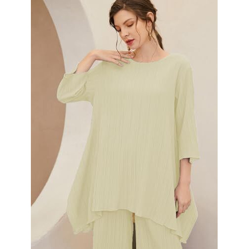 Tadkee Women's Cotton Blend Striped Regular Co-Ord Set (Fn-Round-Sugar-Cord-124-Off White-L)