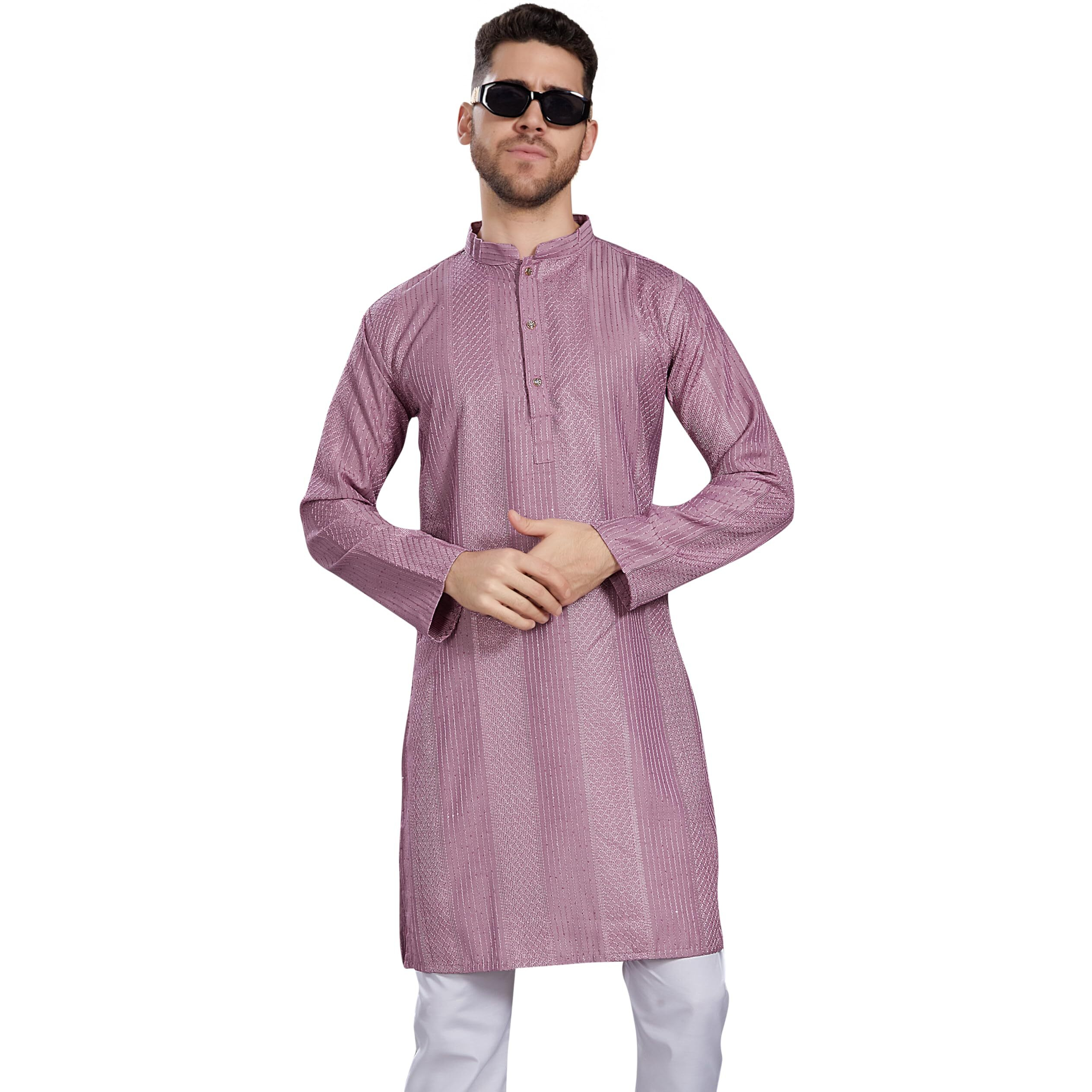 Divisive Men's Thread Embroidered Cotton Blend Only Slim Fit Kurta (Dkrt771_S_Lavendar)