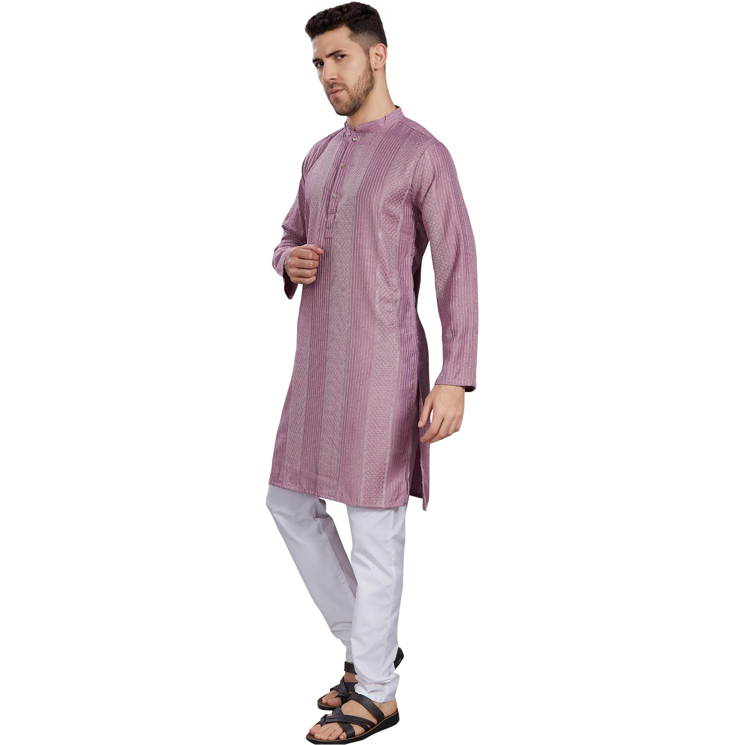 Divisive Men's Thread Embroidered Cotton Blend Only Slim Fit Kurta (Dkrt771_S_Lavendar)