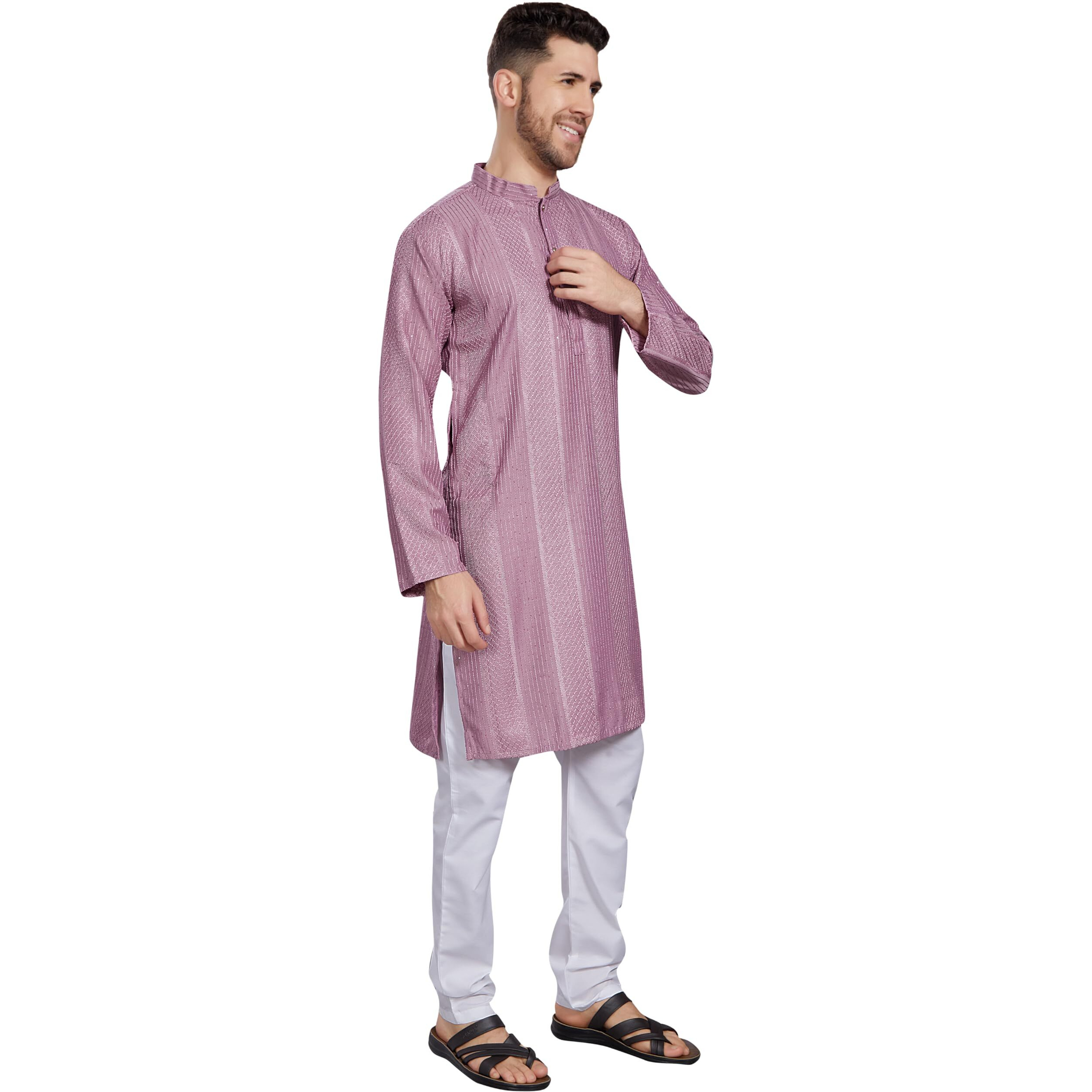 Divisive Men's Thread Embroidered Cotton Blend Only Slim Fit Kurta (Dkrt771_S_Lavendar)