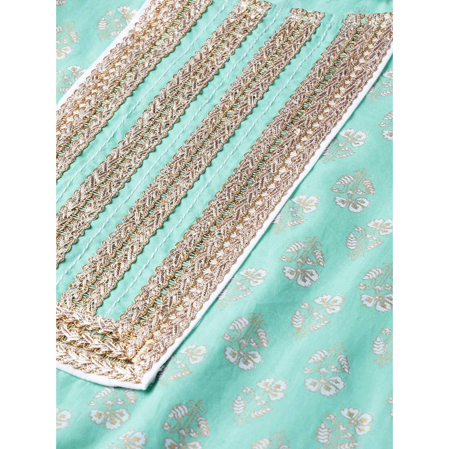 Idalia Rama Green Gold Print Kurta With Palazzo Pants