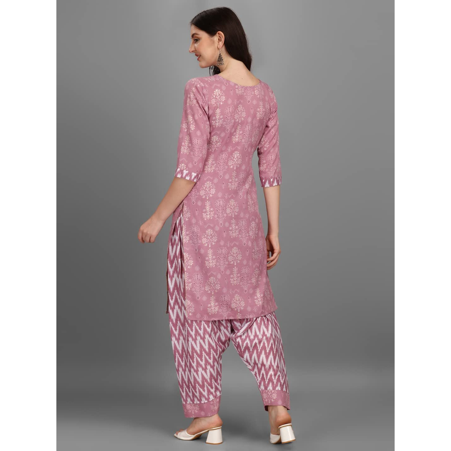 Gufrina Women's Cotton Printed Straight Kurta & Salwar Suit/Pant Set For Girls (Light Purple) M