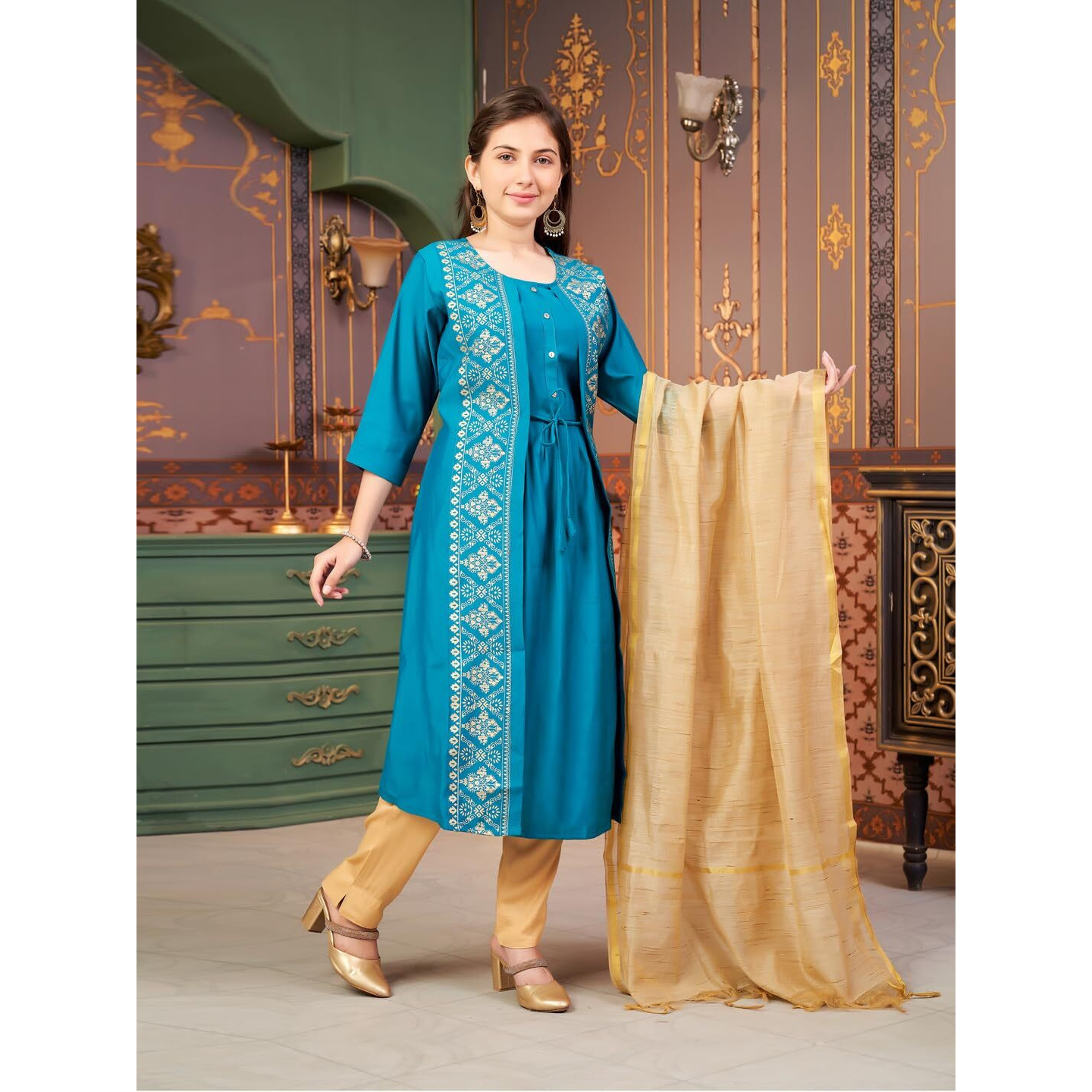 Aarika Girls Ethnic Wear Sea Green Colour Foil Print Silk Kurti-8-15 Years (Kurti-Sd-2933)