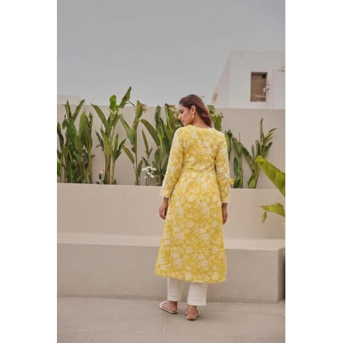 Anni Designer Women's Rayon Blend Anarkali Embroidered Kurta (Rupini Yellow_M_Yellow_Medium)