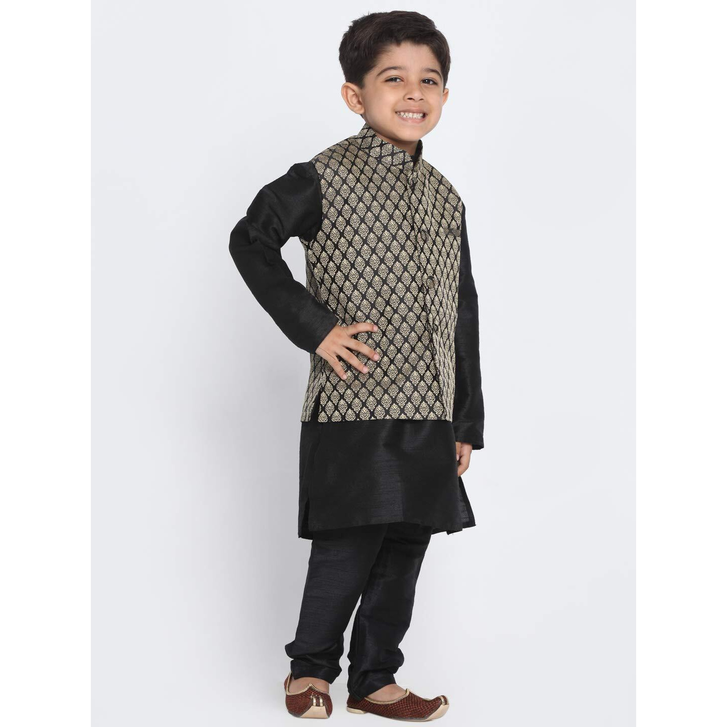 Jbn Creation Vastramay Boys' Black Silk Blend Boys Nehru Modi Jacket Kurta & Pyjama Set_Vasnbj005Blnbkbl001Npbl_22