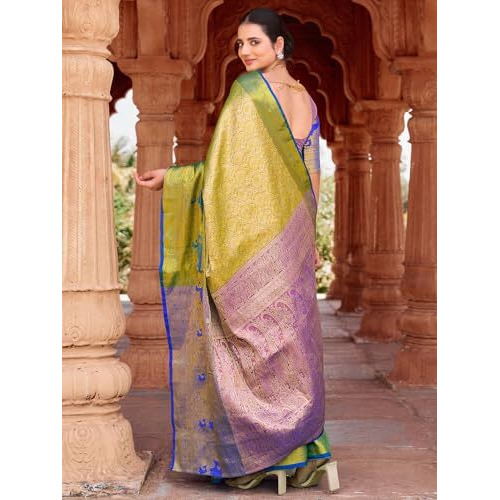 Satrani Women's Silk Dual Tone Weaving Banarasi Saree With Unstitched Blouse Piece (4277S6761N_Green)