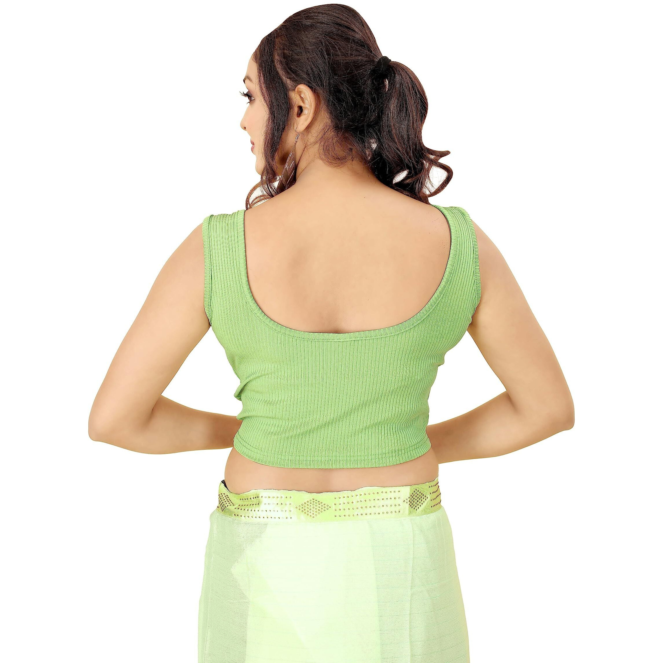 Shasmi Women's & Girls' Solid Ribbed Square Neck Collarless Sleeveless Slim Fit Simplicity Blouse For Women (Blouse 36 Pista Green L)