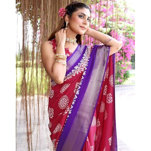 Yashika Womens Dola Jacquard Saree| Lightweight Digital Graphic Printed Saree For Women With Unstitched Blouse Piece (Az-Ys-P1-Jasumati Pink)