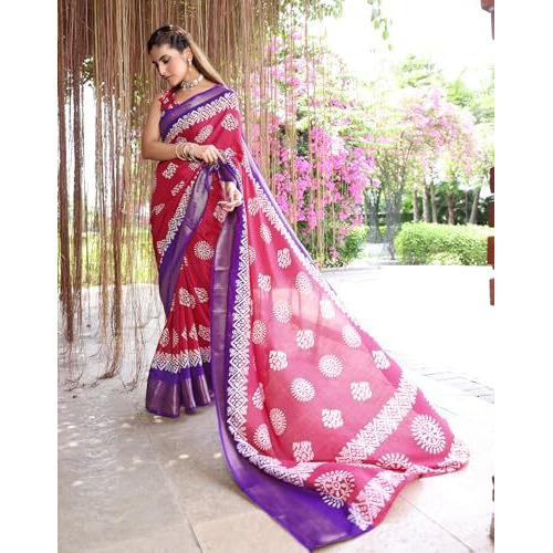 Yashika Womens Dola Jacquard Saree| Lightweight Digital Graphic Printed Saree For Women With Unstitched Blouse Piece (Az-Ys-P1-Jasumati Pink)