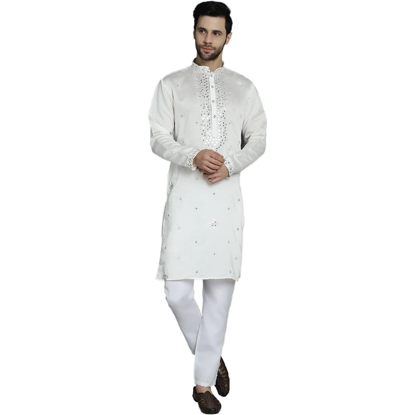 Jompers Men's White Embroidered Kurta With Pyjama. (White, Xl)