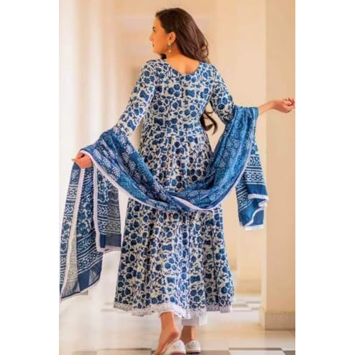 Flosive Blue Rayon Cotton Anarkali Kurti Set (In, Alpha, M, Regular, Standard, Blue)