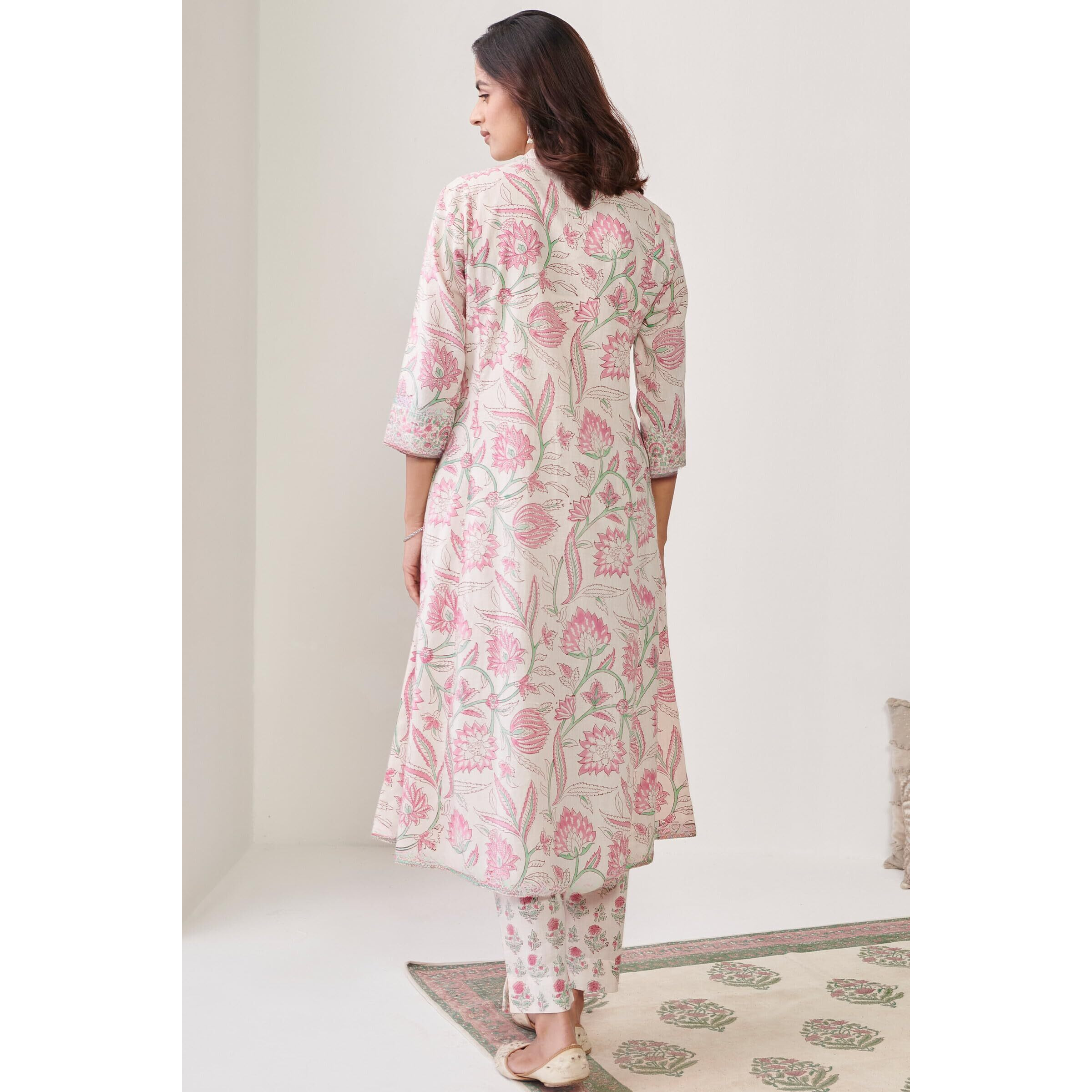 Leriya Fashion Kurta Set With Dupatta For Women | Women Kurta | Women Kurta Sets With Palazzo | Women Kurta Pant Set With Dupatta | Women Kurta Pant Set Women Kurti Set With Pant (Xx-Large, White)