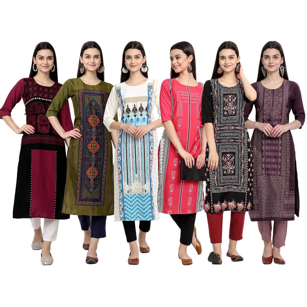 Tee Projekt Printed Crepe Kurti For Women Ll Modern Kurtis For The Trendy You (Pack Of 6)