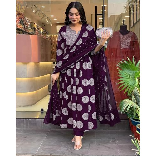 Toochki Gown For Women Wedding | Three Piece Dress For Womens Long | Anarkali Dresses | Ethnic Wine Gowns | Anarakali Suit | Printed With Embroidered | With Dupatta