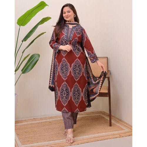 Alvami Women's Viscose Straight Kurta Set (Kohinoor_Red_S
