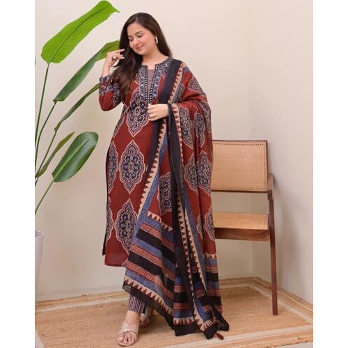 Alvami Women's Viscose Straight Kurta Set (Kohinoor_Red_S