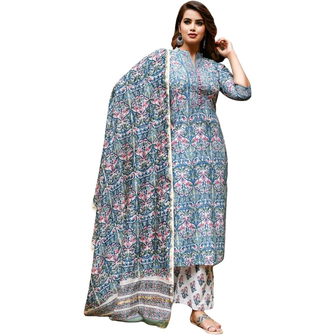 Leriya Fashion Women Cotton Blend Fancy Kurta Set Regular Fit Printed (Lf-K2712&P134&D84_Blue_2Xl)