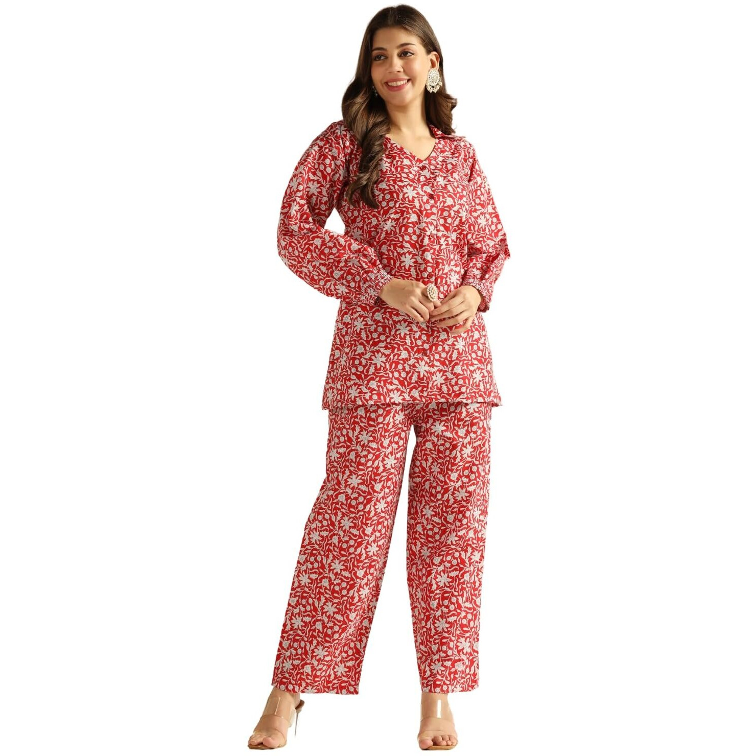 Dhruvi Trendz Womens Rayon Co-Ord Set Regular Fit Co-Ord Set (Dt-W1796&Tr852_Red_S)