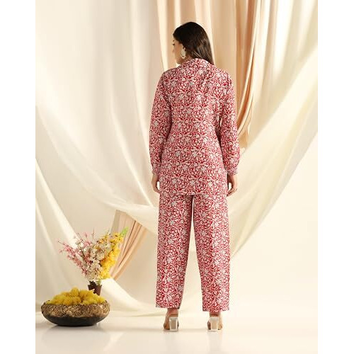 Dhruvi Trendz Womens Rayon Co-Ord Set Regular Fit Co-Ord Set (Dt-W1796&Tr852_Red_S)
